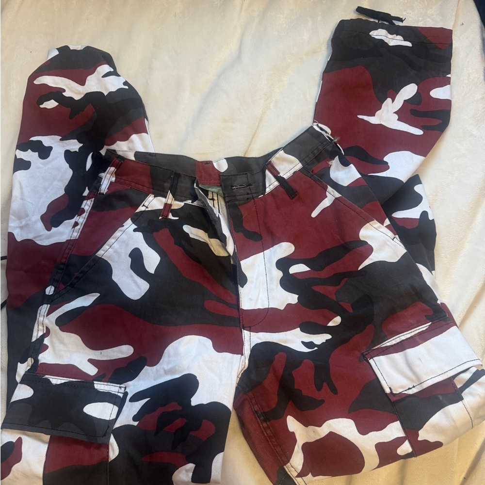 Red and Black Camouflage Cargo Pants